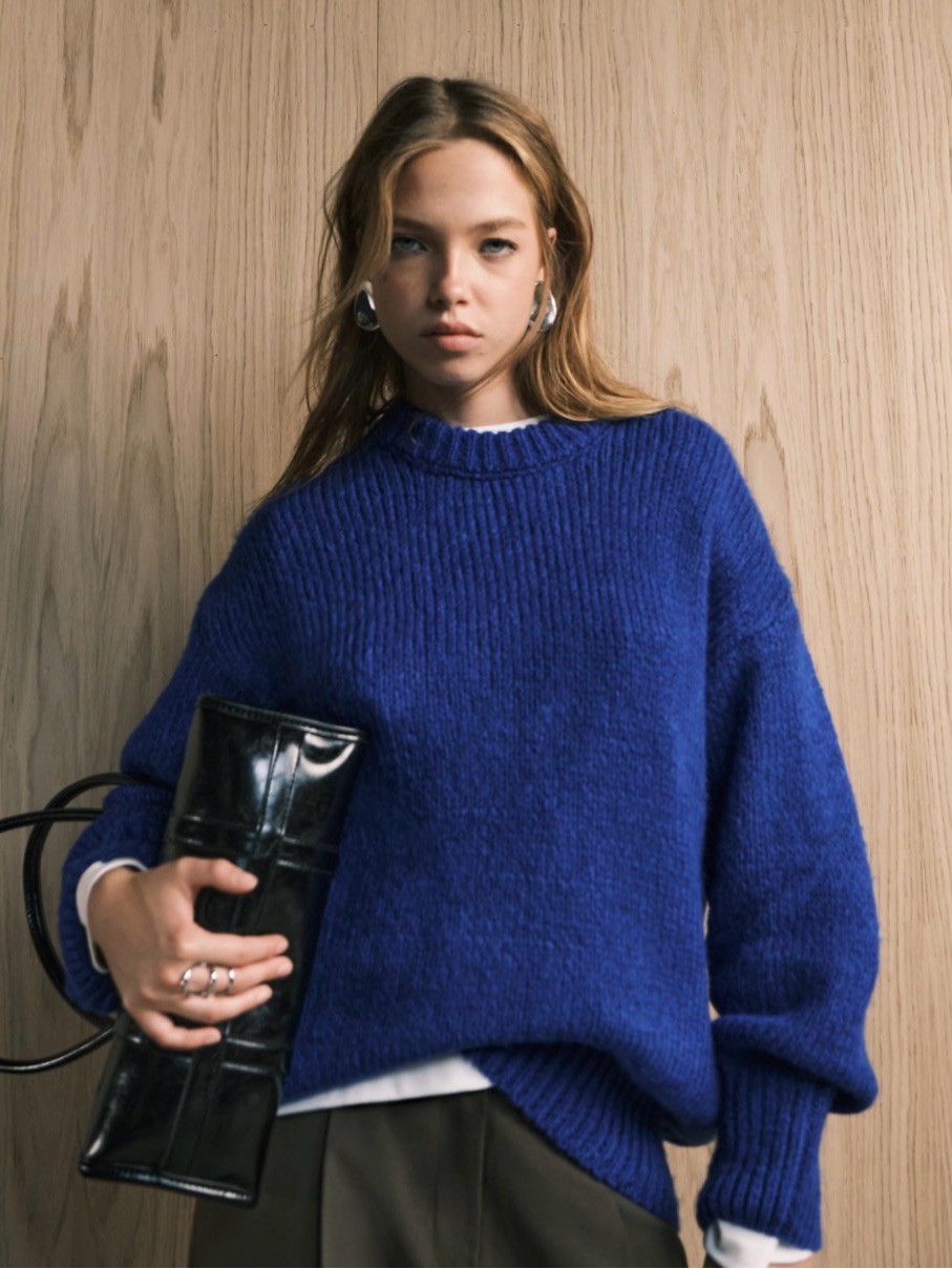 Asos Crewneck Sweater In Cobalt Blue